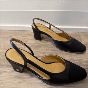 CHANEL Black and Tan Slingback Heels